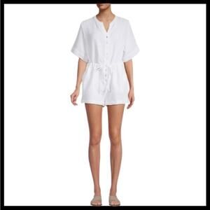 Heroes & Dreamers Crinkle Belted Playsuit Button Front Short Sleeve Romper